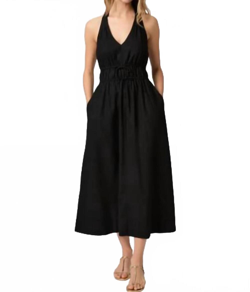 NEW PAIGE alysha linen halter dress in black